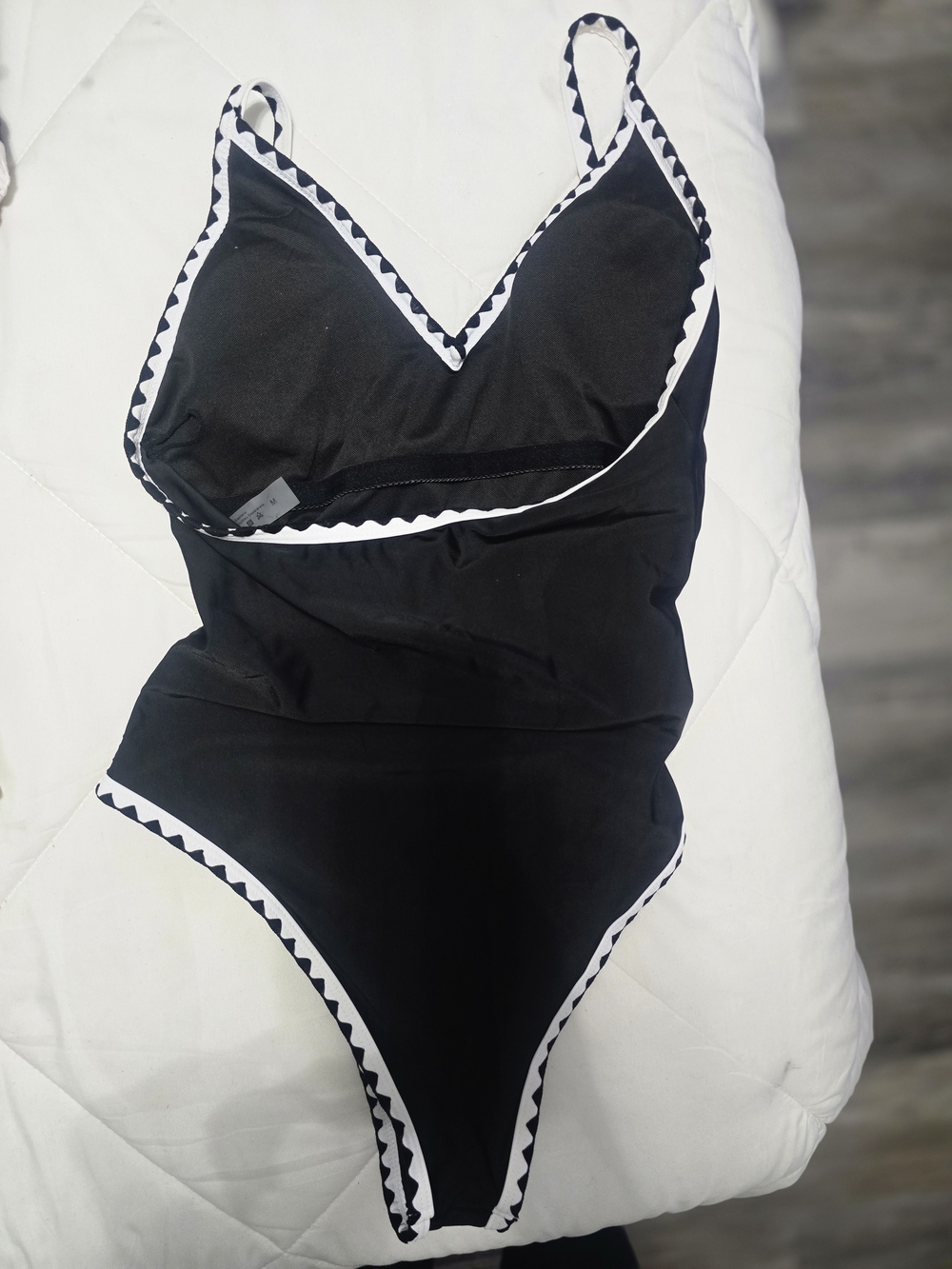 Black One-Piece Swimsuit with White Trim
